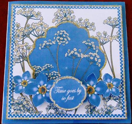 Blue Dotty Fmk Time Goes 7in Time Flower Decoupage Topper by Margarette Blakeborough