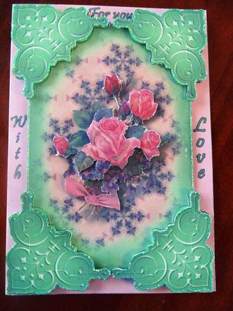 Rose and Violet Embossed Sage Corners Card Topper by Margarette Blakeborough