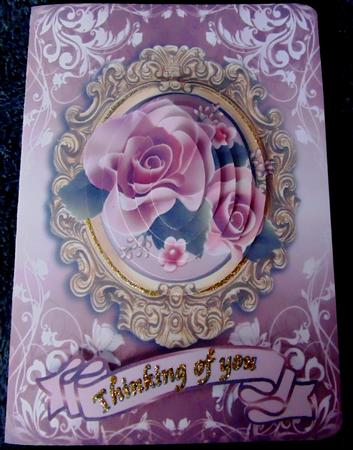 Pretty Peach Roses in Gold Frame Oval Pyramids by Margarette Blakeborough