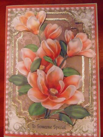 Beautiful Peach Magnolias with Pearls  by Margarette Blakeborough