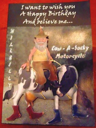 Cow-a-socky Motorcycle Topper,insert,tags by Margarette Blakeborough