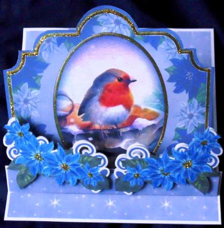 Christmas Blue Robin 3D Easel Card Mini Kit by Margarette Blakeborough