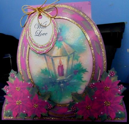 Pink Holly Lantern Special Large Oval Card Mini Kit by Margarette Blakeborough