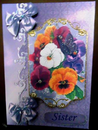Pretty Coloured Pansies on Topper & Card by Margarette Blakeborough
