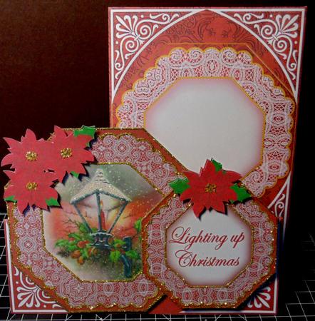 Lantern Red Lighting Up Christmas Double Octagon Card Kit by Margarette Blakeborough