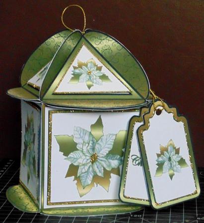 Square Based Gift Box - Gold Poinsettias by Margarette Blakeborough