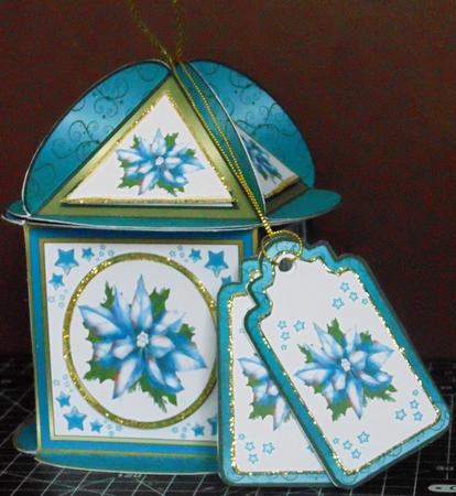 Square Based Gift Box - Blue Poinsettias by Margarette Blakeborough