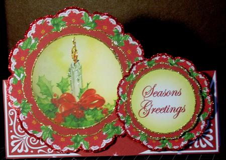 Red Candle Christmas Double Doily Card Mini Kit by Margarette Blakeborough
