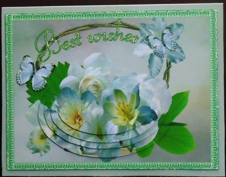Basket of White Flowers & Butterflies Oval Pyramids by Margarette Blakeborough