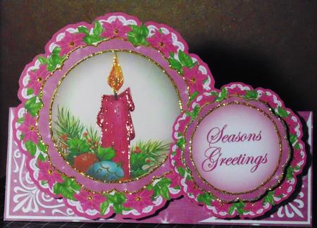 Cerise Candle Christmas Double Doily Card Mini Kit by Margarette Blakeborough