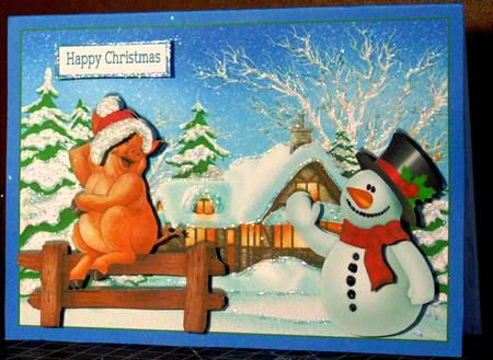 Snowman with Little Pig in Santa Hat by Margarette Blakeborough