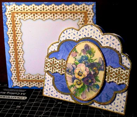 Blue Pansies Em Anglaise Scalloped 3D Decoupage Card Kit by Margarette Blakeborough