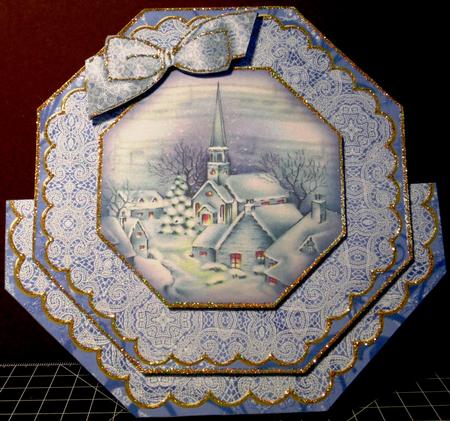 Blue Church Deco Stand-up Large Card Mini Kit by Margarette Blakeborough