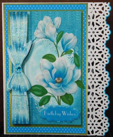 Beautiful Blue Magnolia on Ditsy Paper by Margarette Blakeborough