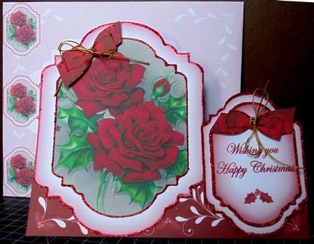 Christmas Roses Large Fancy Stand Up Card N Envelope Kit by Margarette Blakeborough