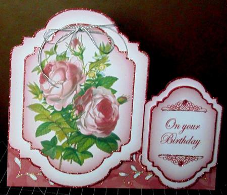 Pink Roses 1 Large Fancy Stand Up Card N Envelope Kit by Margarette Blakeborough