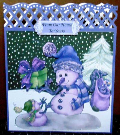 Happy Snowman Tickled Pink with Teddy 8x8 by Margarette Blakeborough