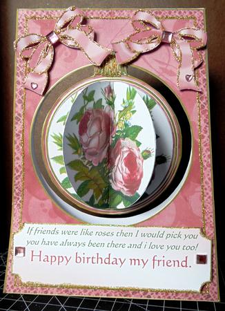 Pink Roses 3D Floral Bauble Mini Card Front Kit by Margarette Blakeborough