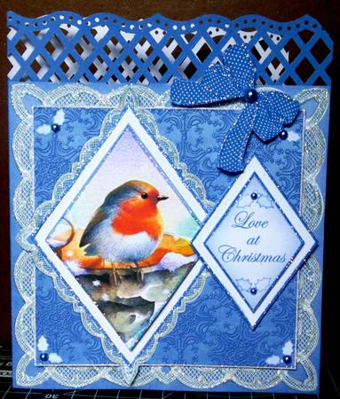 Blue Robin Love at Christmas 7in Double Diamond Topper by Margarette Blakeborough