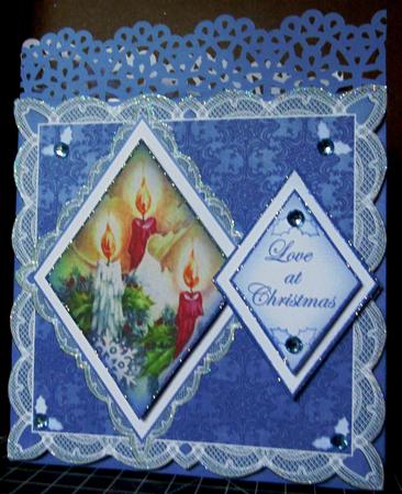 Blue Candles Love at Christmas 7in Double Diamond Topper by Margarette Blakeborough
