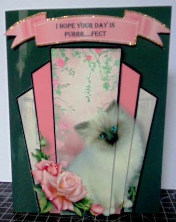 Art Deco Cat with Pink Roses Stacker Topper by Margarette Blakeborough