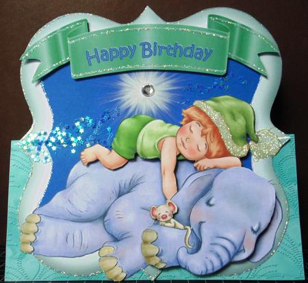 6" x 6" Sweet Dreams Elephant with Decoupage Card Topper by Margarette Blakeborough