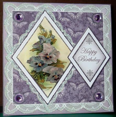 Pansies Happy Birthday 7in Double Diamond Topper by Margarette Blakeborough