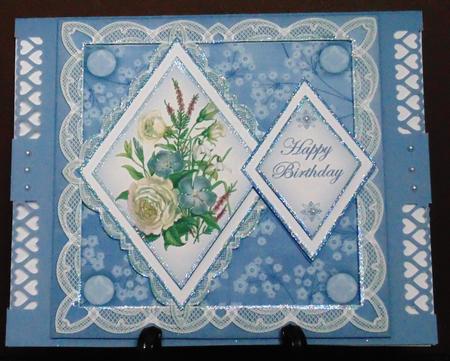 Blue Bouquet Happy Birthday 7in Double Diamond Topper by Margarette Blakeborough