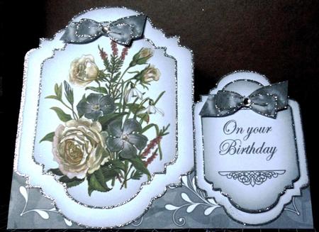 Silver Bouquet Large Fancy Stand Up Card N Envelope Kit by Margarette Blakeborough