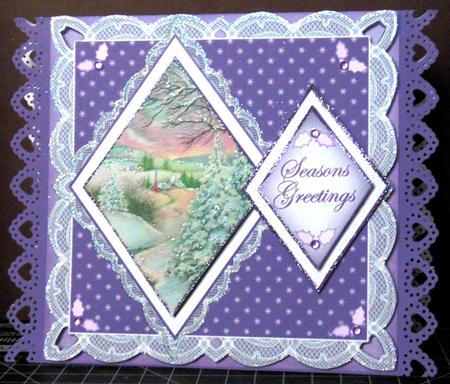 Snowscene2 Seasons Greetings 7in Double Diamond Topper by Margarette Blakeborough