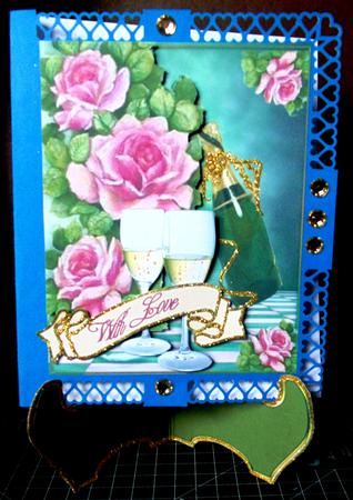 Celebration Time! with Roses and Champagne on a Stand by Margarette Blakeborough