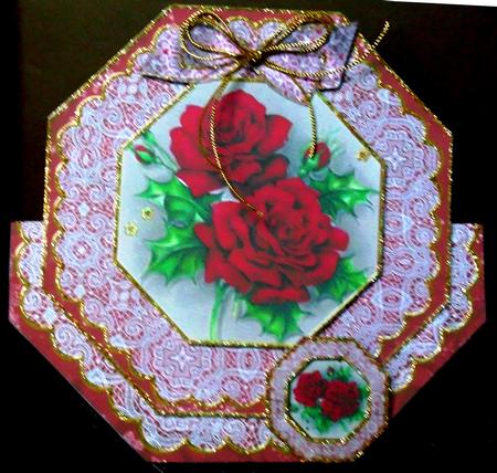 Christmas Red Roses Deco Stand-up Large Card Mini Kit by Margarette Blakeborough