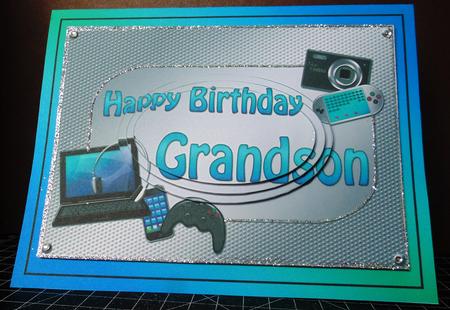 A5 Birthday Grandson Gadgets N Gizmos Oval Pyramage Topper by Margarette Blakeborough