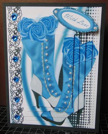 Pretty Blue Steampunk Boots with Black Lace Pyramids by Margarette Blakeborough