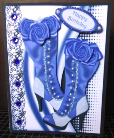 Purple Vintage Boots with Black Lace and Purple Roses by Margarette Blakeborough