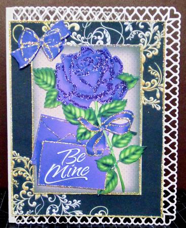 Be Mine, Pretty Purple Rose with Letter and Bow by Margarette Blakeborough