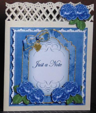 Dblue Rose Just a Note Fancy 7in Decoupage Topper by Margarette Blakeborough