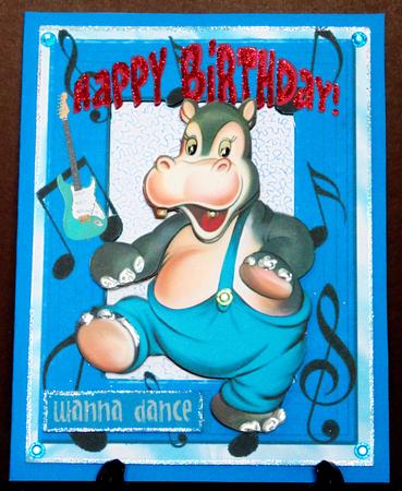 Wanna Dance! Dancing Hippo in Music Frame by Margarette Blakeborough