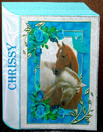 Horses Heads Entwined Blue Roses Folded Book by Margarette Blakeborough