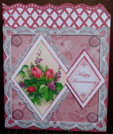 Rose Bouquet Happy Anniversary 7in Double Diamond Topper by Margarette Blakeborough