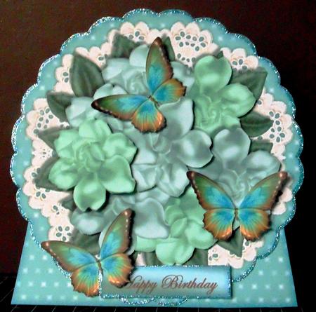 Round Topper Gardenias & Butterflies Standalone Card by Margarette Blakeborough