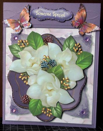 Beautiful White Magnolias on a Deep Lilac Mat  by Margarette Blakeborough