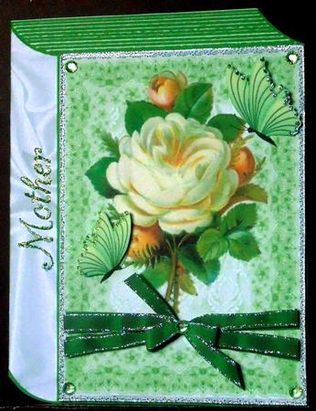 Pretty Vintage Cream Rose with Green Bow Folded Book by Margarette Blakeborough