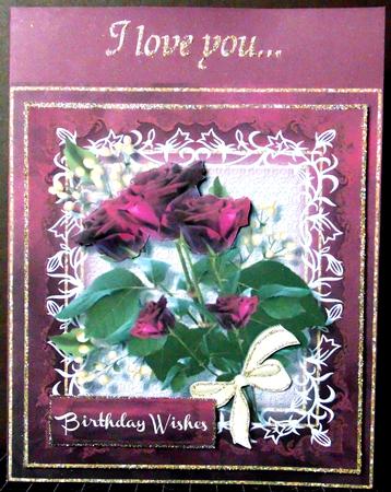 Beautiful Wine Roses on Baby's Breath  by Margarette Blakeborough