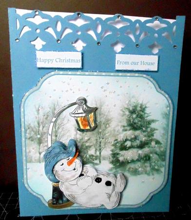 Snowman Napping Card with Decoupage by Margarette Blakeborough