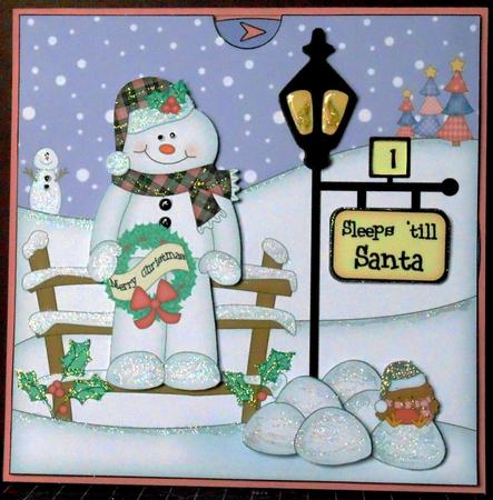 3D Xmas Snowman Mac Sleeps Till Santa Countdown Card by Margarette Blakeborough