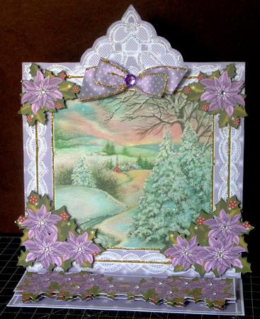 Snowscene 2 Lilac Lace Top Easel Card & Envelope Kit by Margarette Blakeborough
