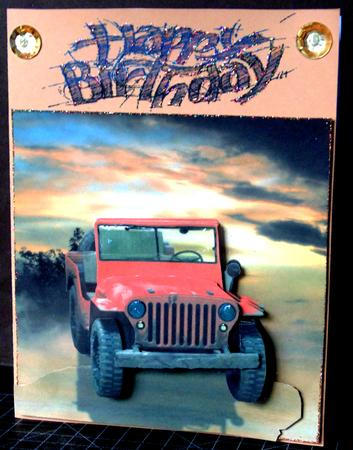 Happy Barn Finds - Red Jeep 3D Decoupage Insert & Tag by Margarette Blakeborough