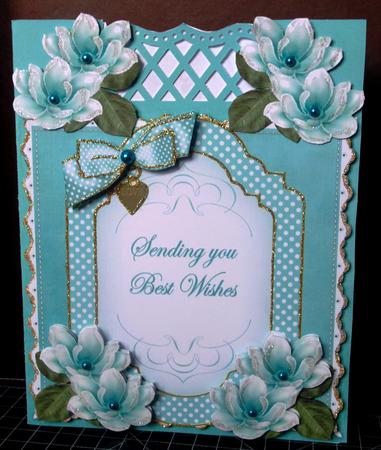 Dteal Magnolia Best Wishes Fancy 7in Decoupage Topper by Margarette Blakeborough
