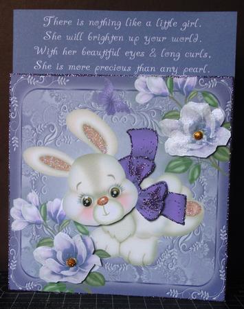 Cute White Bunny with Purple Bow 8x8 by Margarette Blakeborough
